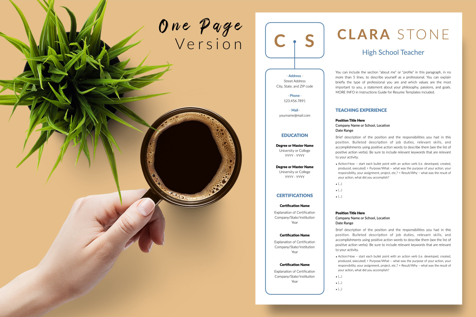 Teacher Resume Template for Microsoft Word & Apple Pages // Clara Stone CV Design Template Teacher Resume Template for Microsoft Word & Apple Pages // Clara Stone CV Design Template