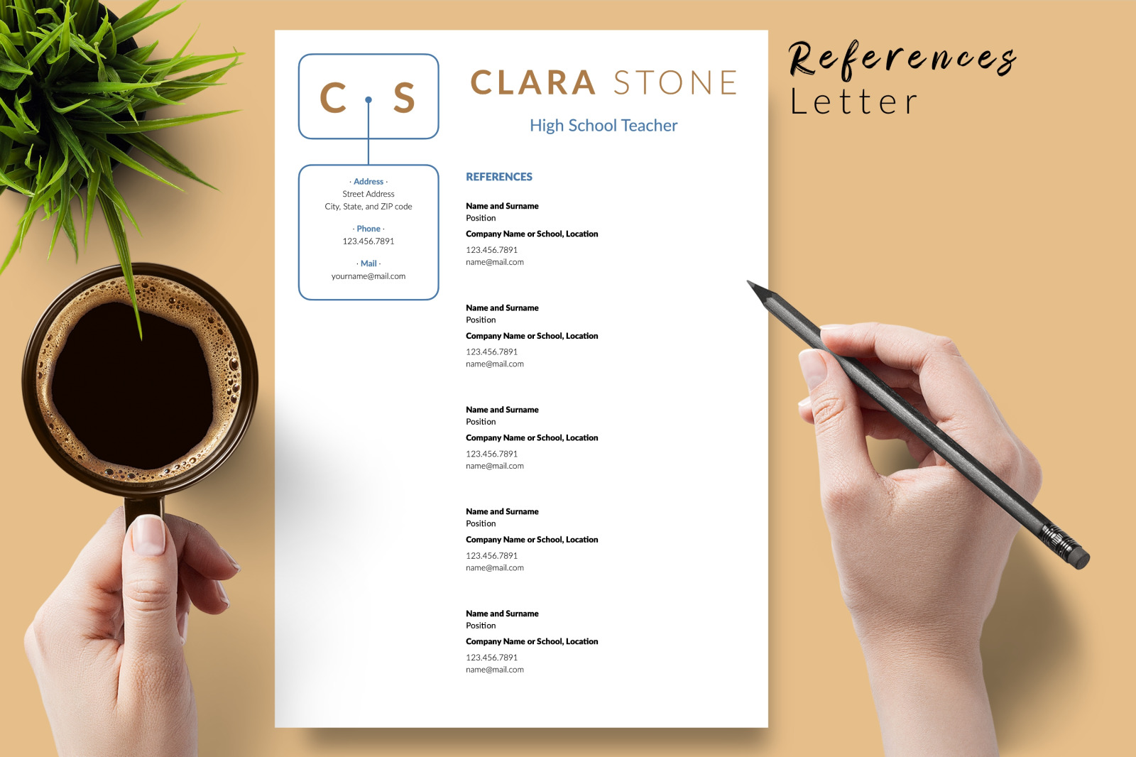 Teacher Resume Template for Microsoft Word &amp; Apple Pages // Clara Stone CV Design Template