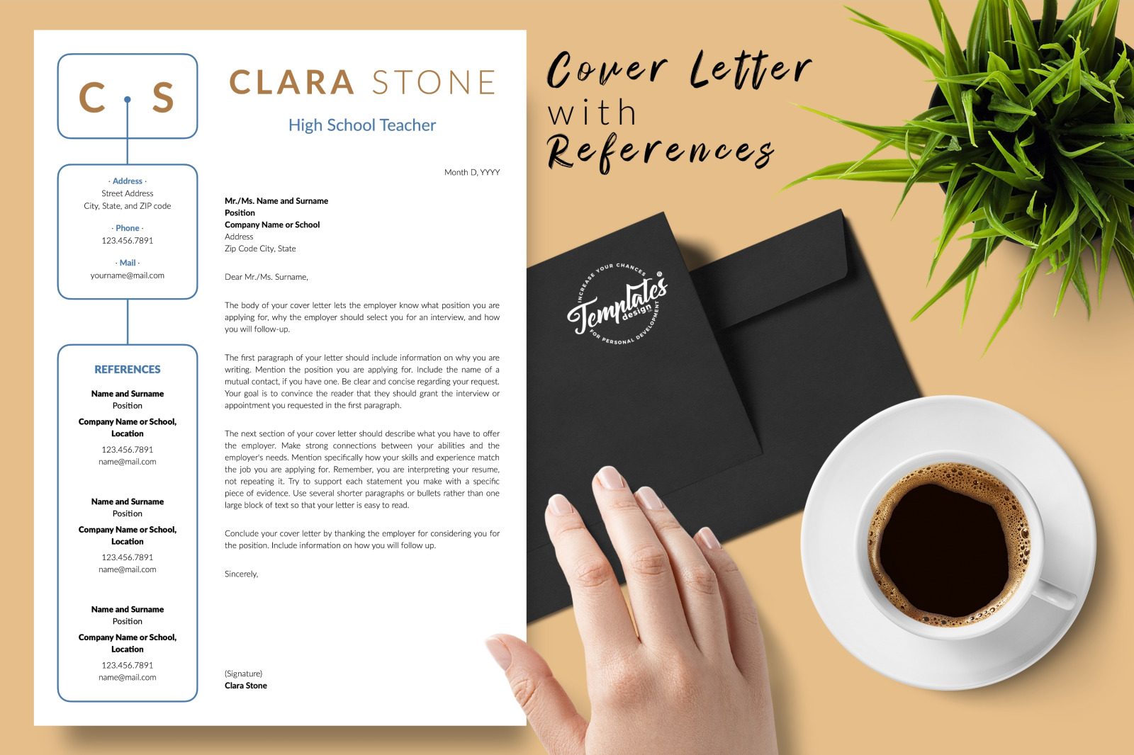 Teacher Resume Template for Microsoft Word &amp; Apple Pages // Clara Stone CV Design Template