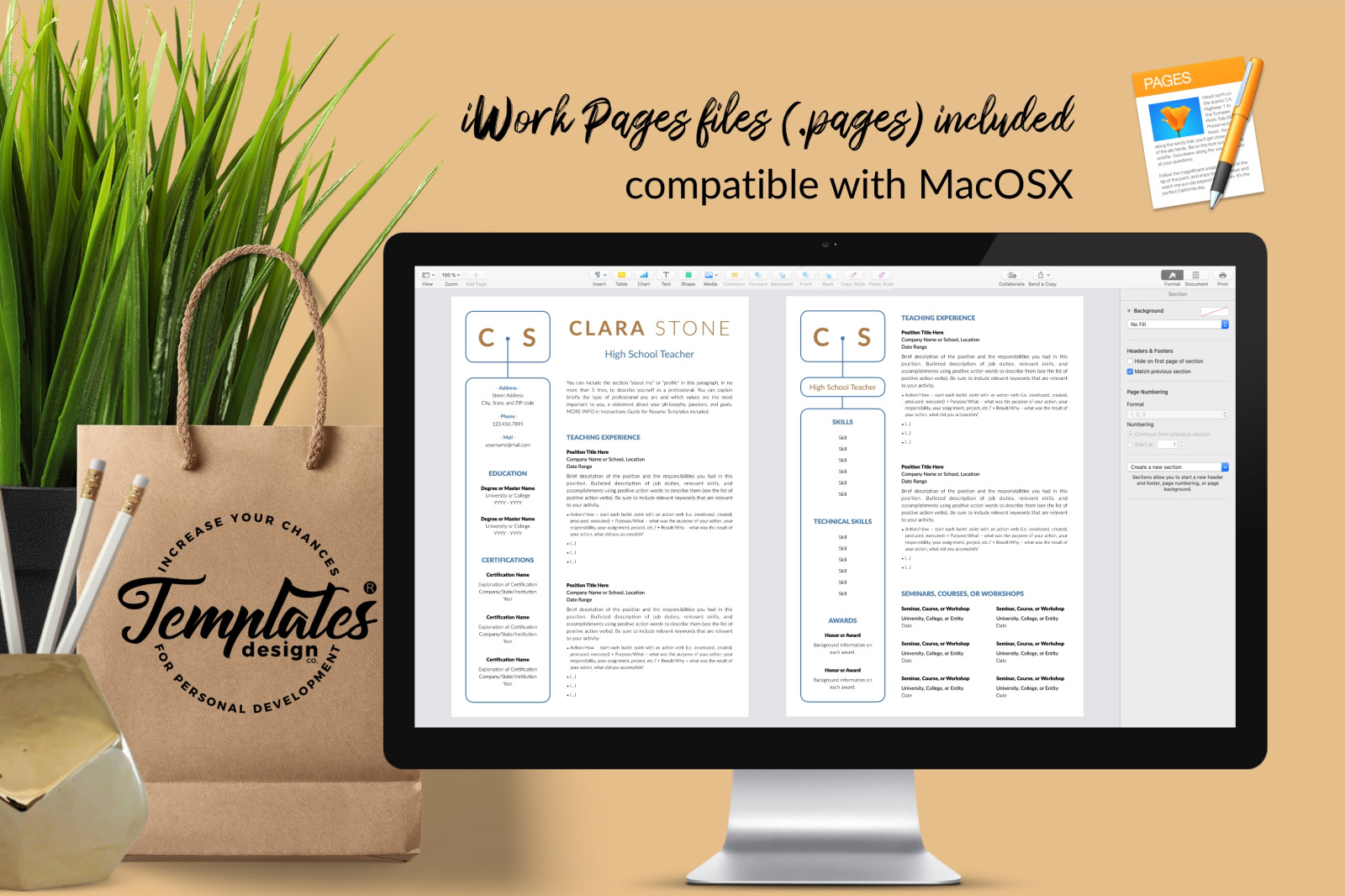 Teacher Resume Template for Microsoft Word & Apple Pages // Clara Stone CV Design Template Teacher Resume Template for Microsoft Word & Apple Pages // Clara Stone CV Design Template