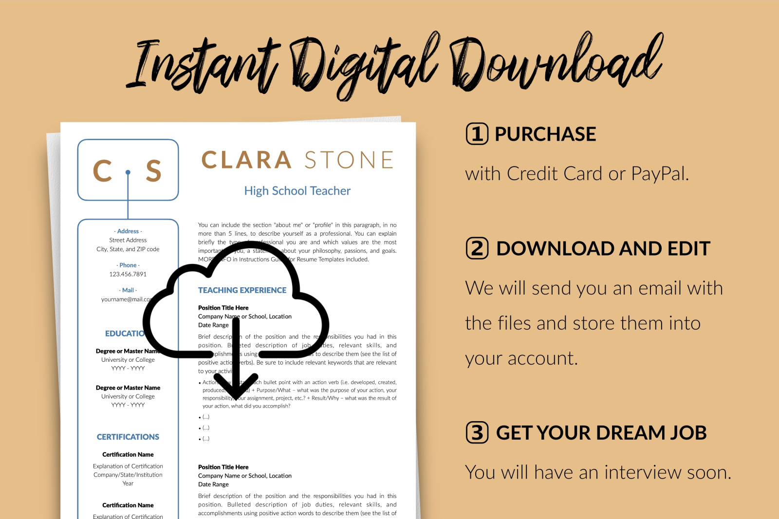 Teacher Resume Template for Microsoft Word & Apple Pages // Clara Stone CV Design Template Teacher Resume Template for Microsoft Word & Apple Pages // Clara Stone CV Design Template