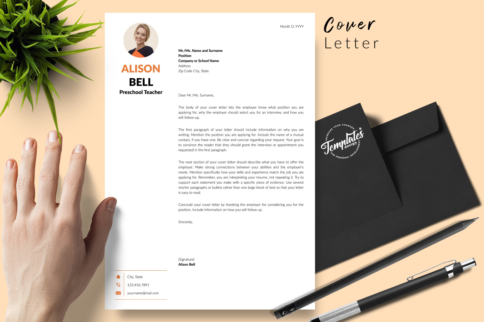 Teacher Resume Template for Microsoft Word &amp; Apple Pages // Alison Bell CV Design Template