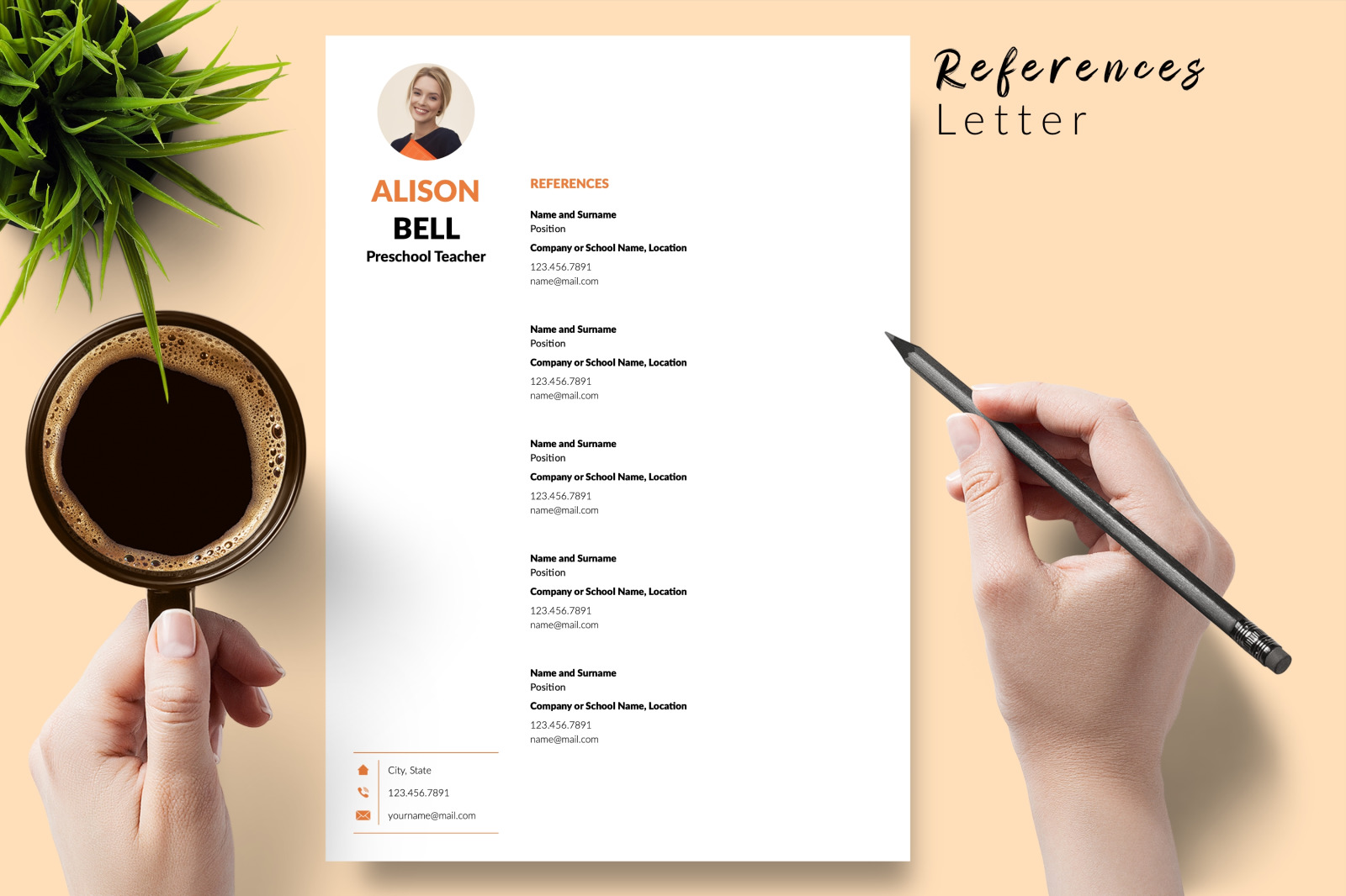 Teacher Resume Template for Microsoft Word &amp; Apple Pages // Alison Bell CV Design Template