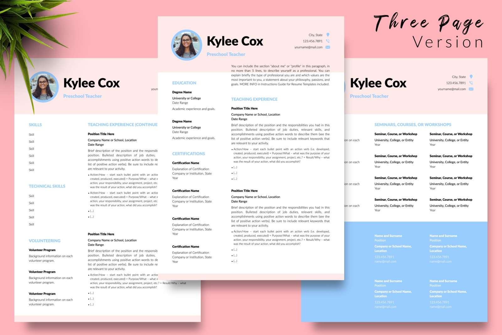 Teacher Resume Template for Microsoft Word &amp; Apple Pages // Kylie Cox CV Design Template