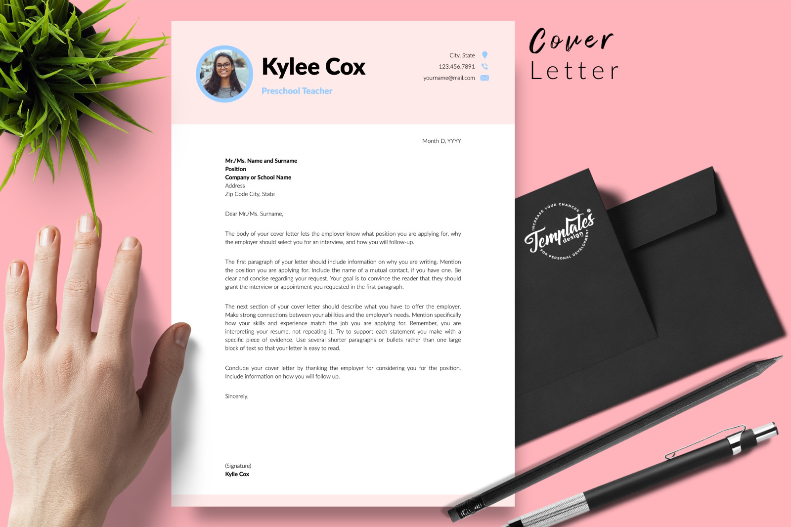 Teacher Resume Template for Microsoft Word &amp; Apple Pages // Kylie Cox CV Design Template