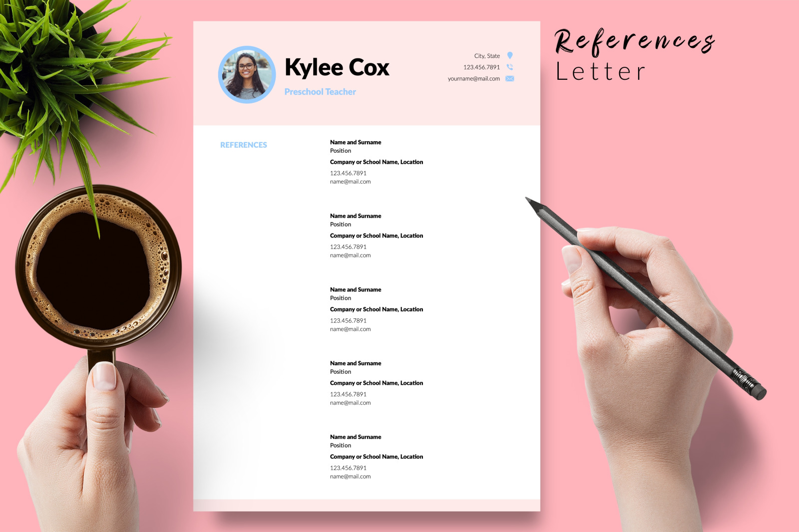 Teacher Resume Template for Microsoft Word &amp; Apple Pages // Kylie Cox CV Design Template