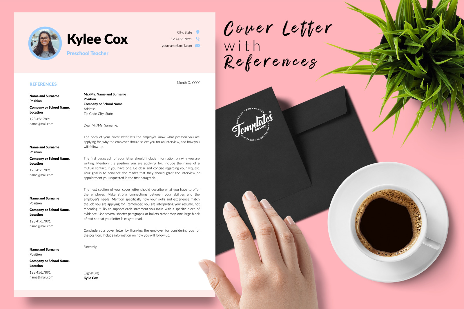 Teacher Resume Template for Microsoft Word &amp; Apple Pages // Kylie Cox CV Design Template