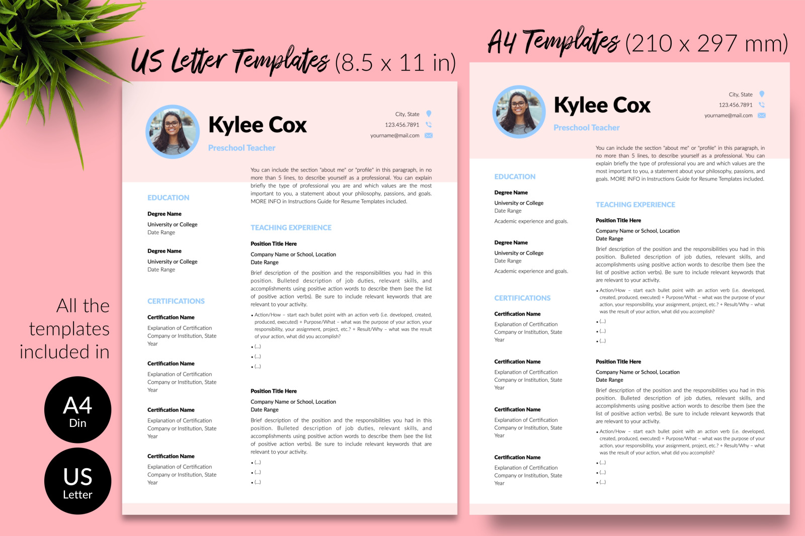 Teacher Resume Template for Microsoft Word &amp; Apple Pages // Kylie Cox CV Design Template