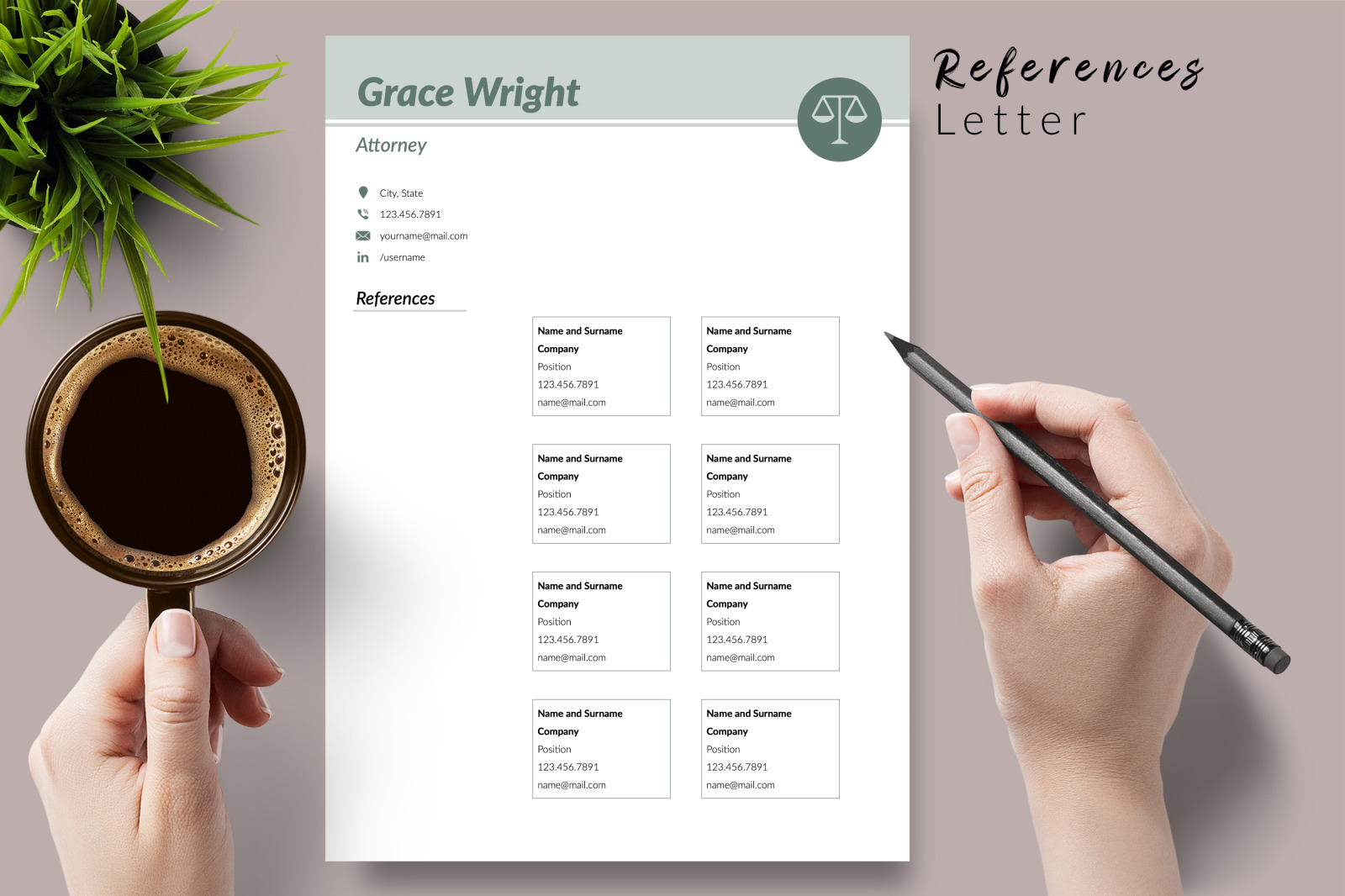 Legal Resume Template for Microsoft Word &amp; Apple Pages // Grace Wright CV Design Template