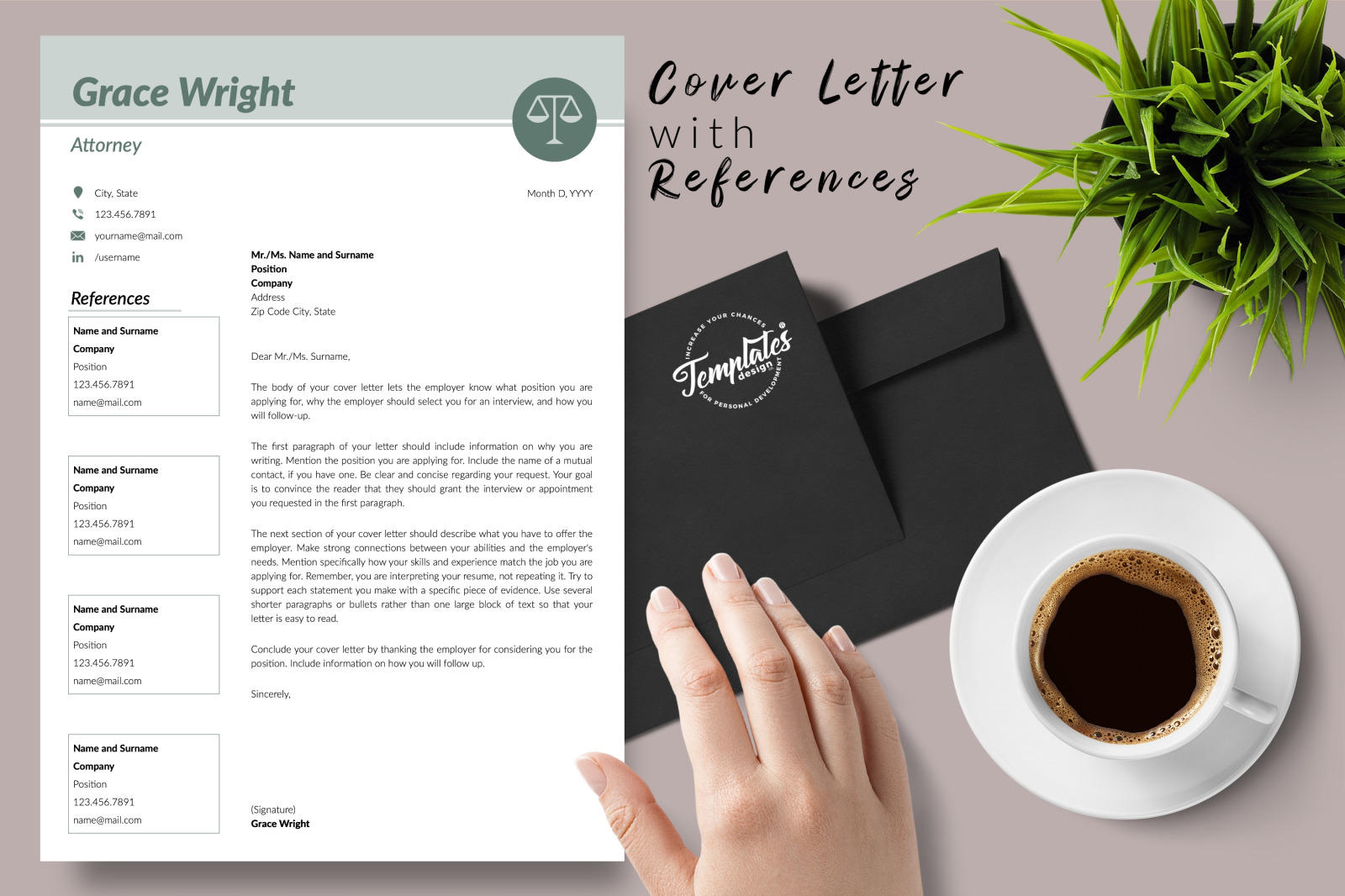 Legal Resume Template for Microsoft Word &amp; Apple Pages // Grace Wright CV Design Template