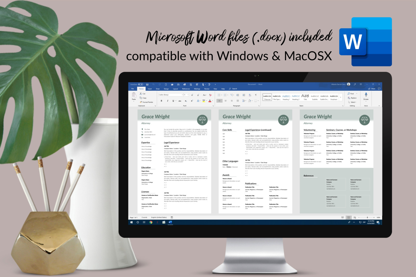 Legal Resume Template for Microsoft Word & Apple Pages // Grace Wright CV Design Template Legal Resume Template for Microsoft Word & Apple Pages // Grace Wright CV Design Template