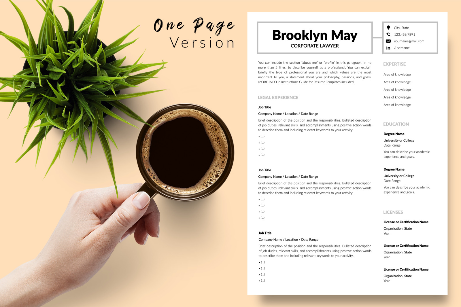 Legal Resume Template for Microsoft Word &amp; Apple Pages // Brooklyn May CV Design Template