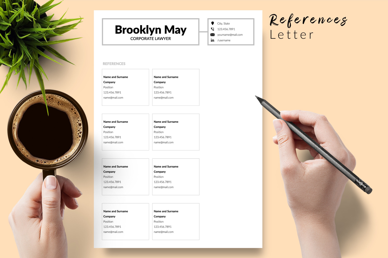 Legal Resume Template for Microsoft Word &amp; Apple Pages // Brooklyn May CV Design Template