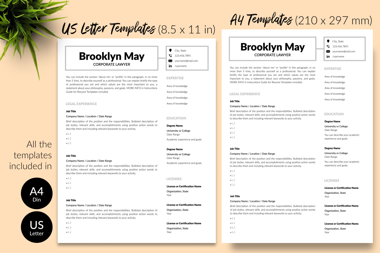 Legal Resume Template for Microsoft Word &amp; Apple Pages // Brooklyn May CV Design Template