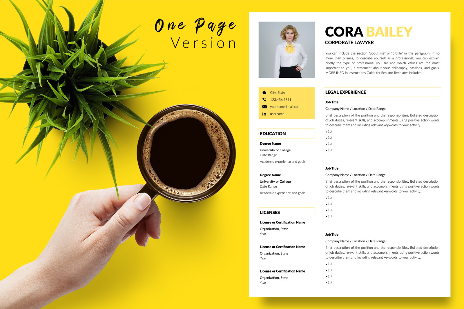 Legal Resume Template for Microsoft Word &amp; Apple Pages // Cora Bailey CV Design Template