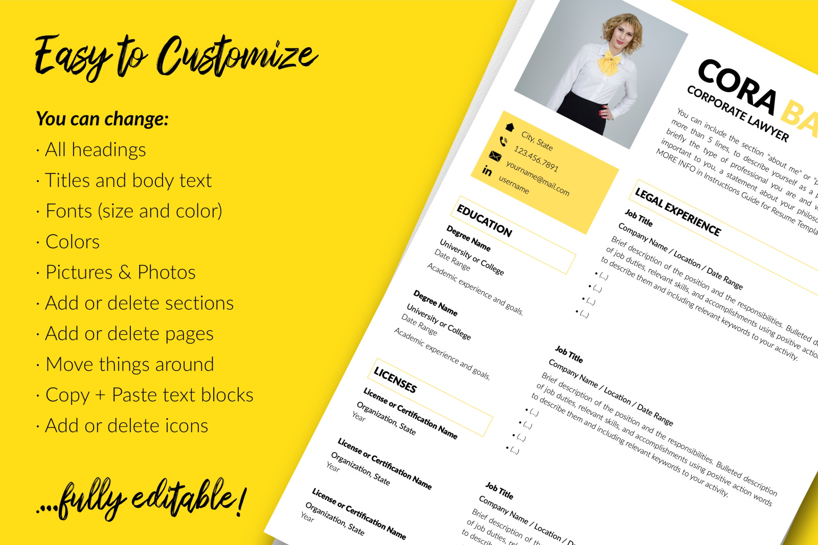 Legal Resume Template for Microsoft Word & Apple Pages // Cora Bailey CV Design Template Legal Resume Template for Microsoft Word & Apple Pages // Cora Bailey CV Design Template