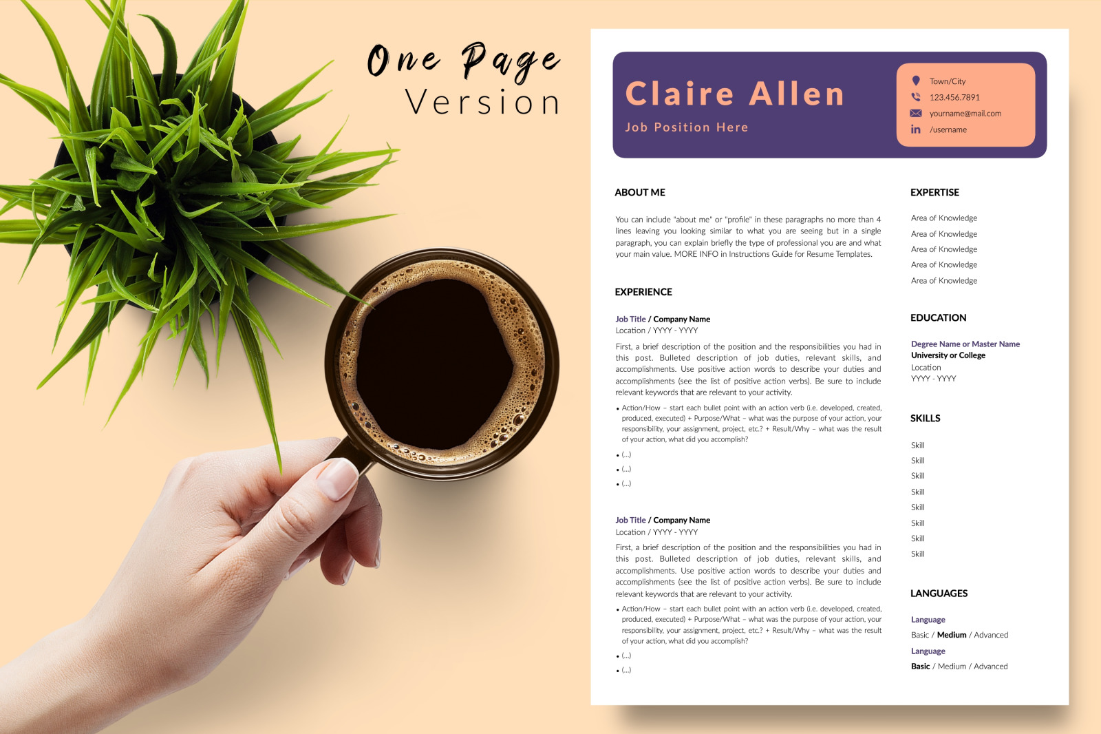 Creative Resume Template for Microsoft Word &amp; Apple Pages // Claire Allen CV Design Template