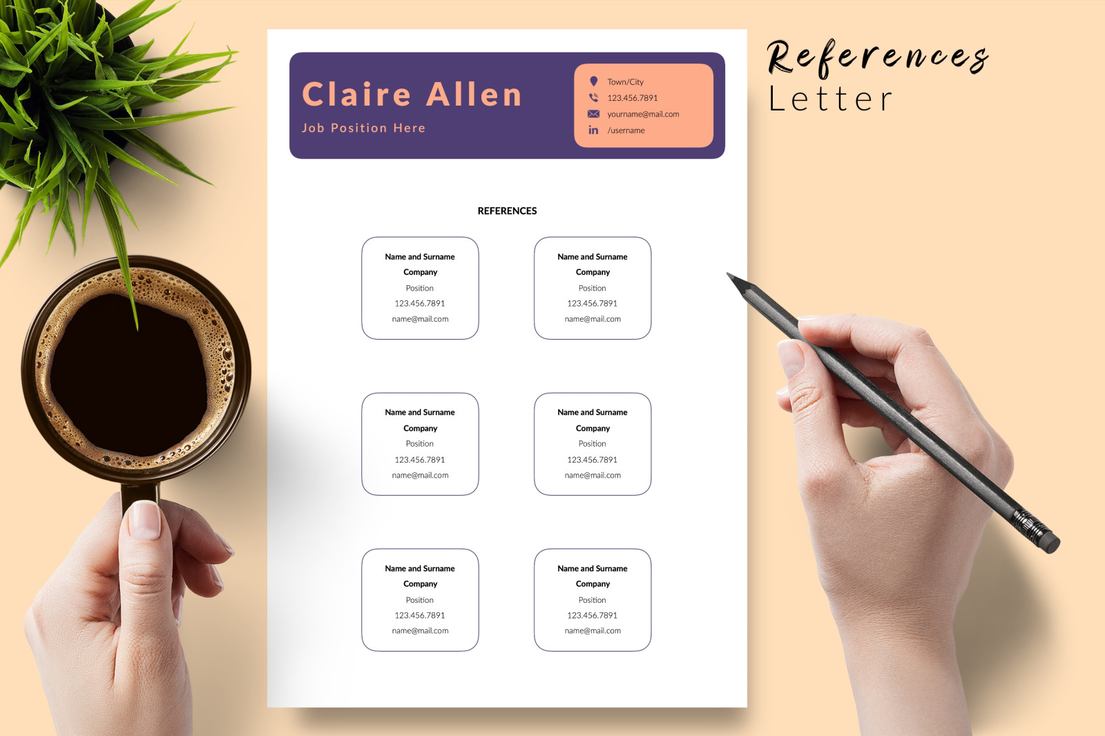 Creative Resume Template for Microsoft Word &amp; Apple Pages // Claire Allen CV Design Template