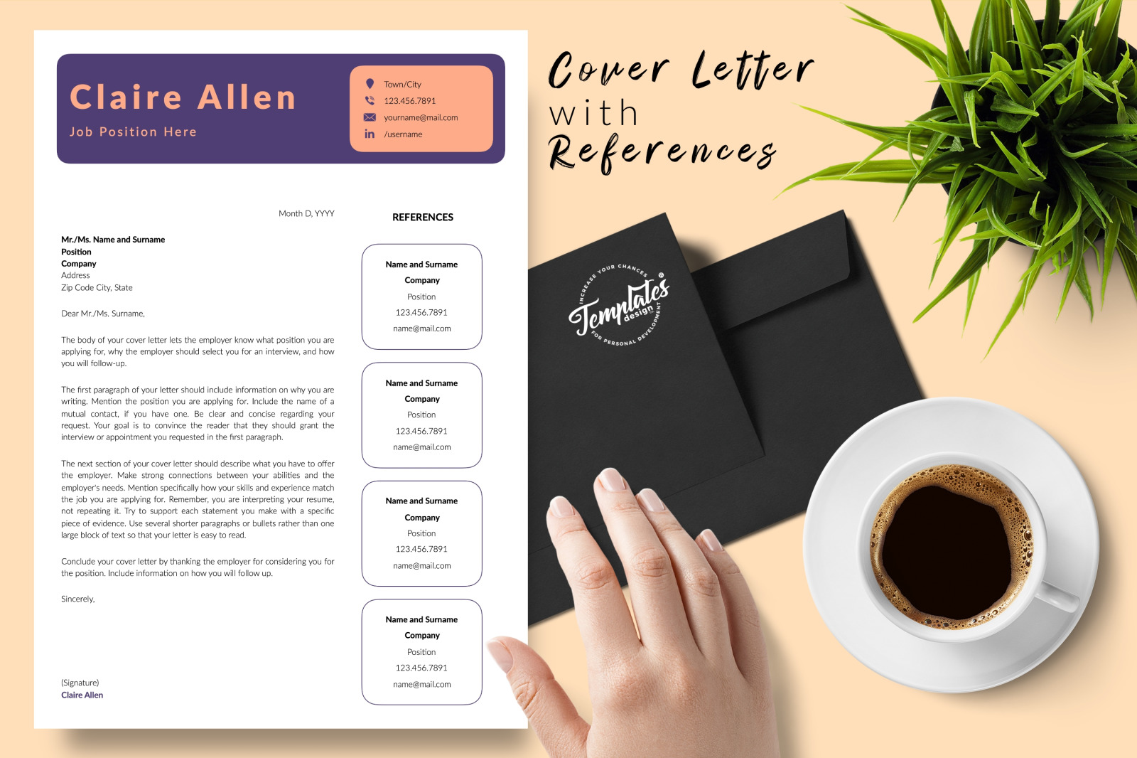 Creative Resume Template for Microsoft Word &amp; Apple Pages // Claire Allen CV Design Template