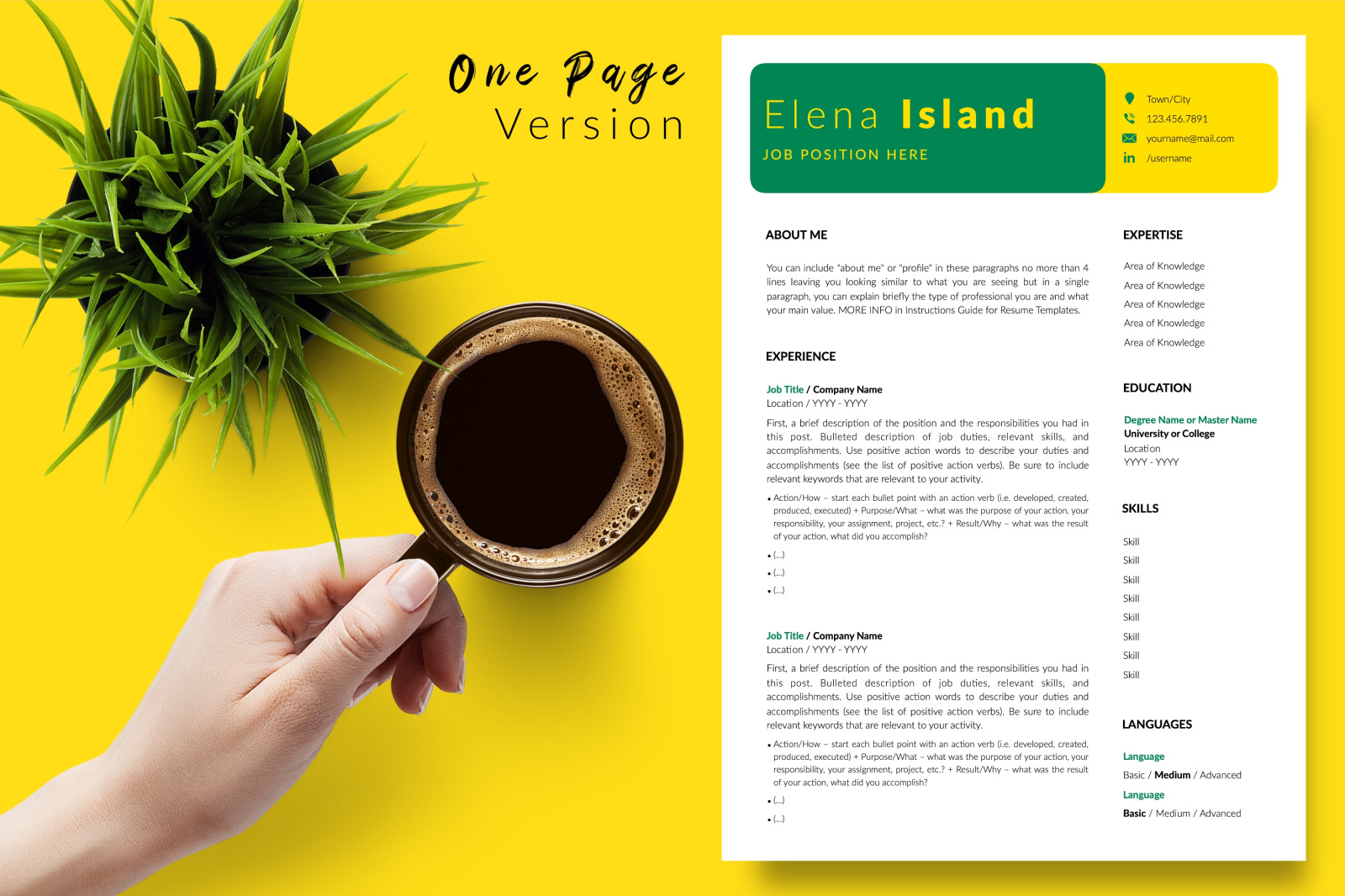 Creative Resume Template for Microsoft Word &amp; Apple Pages // Elena Island CV Design Template