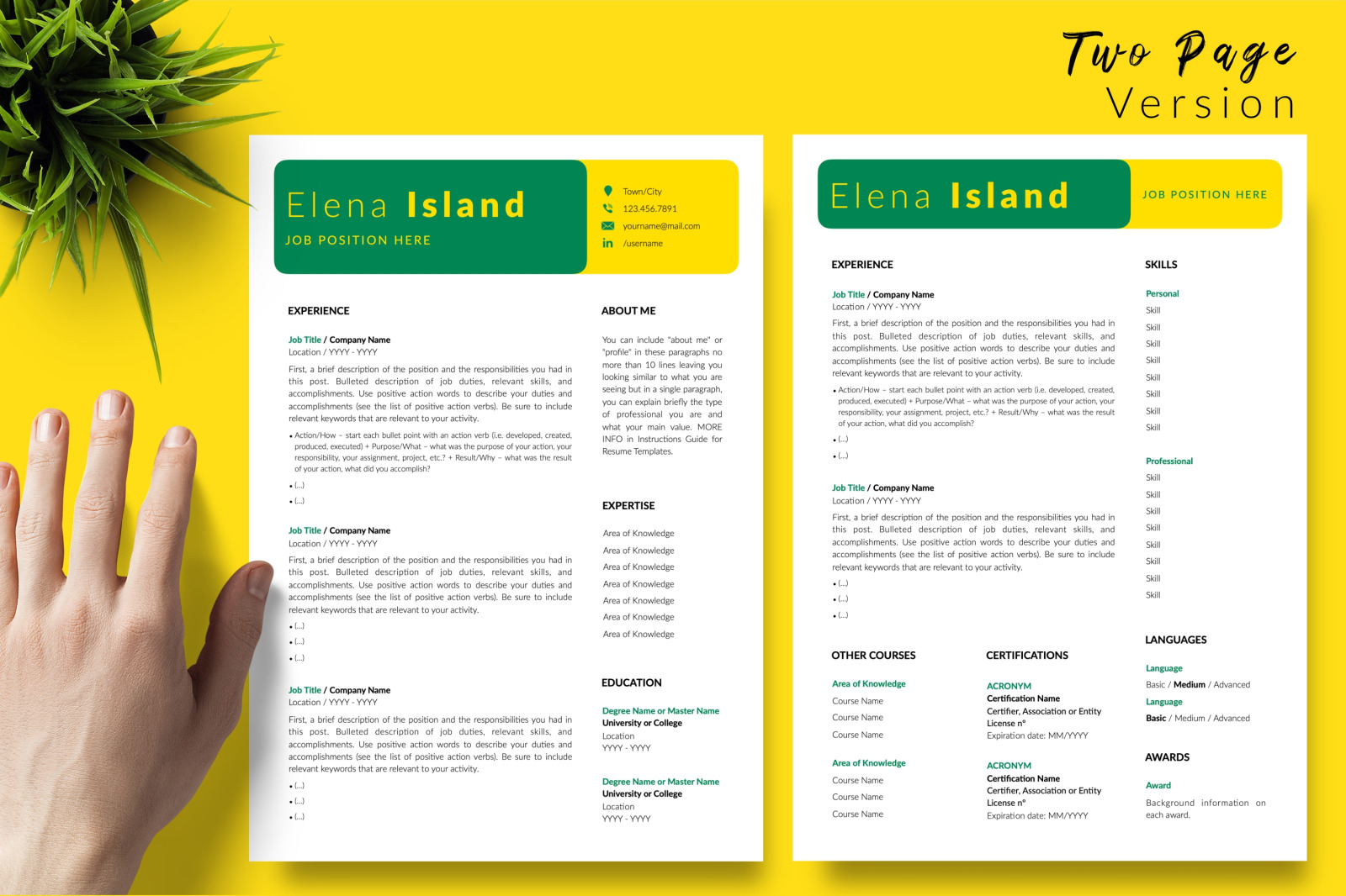 Creative Resume Template for Microsoft Word &amp; Apple Pages // Elena Island CV Design Template