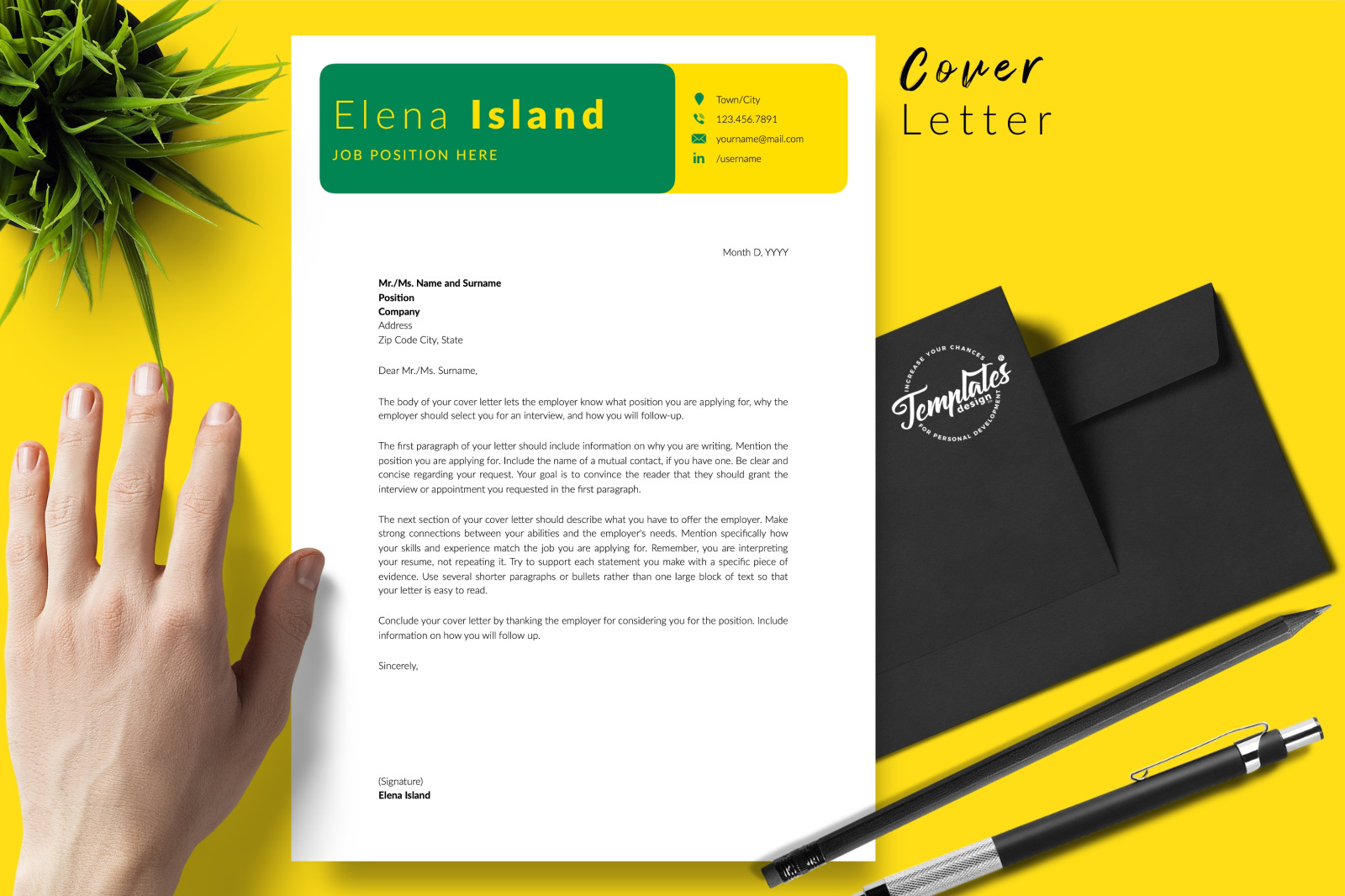 Creative Resume Template for Microsoft Word &amp; Apple Pages // Elena Island CV Design Template