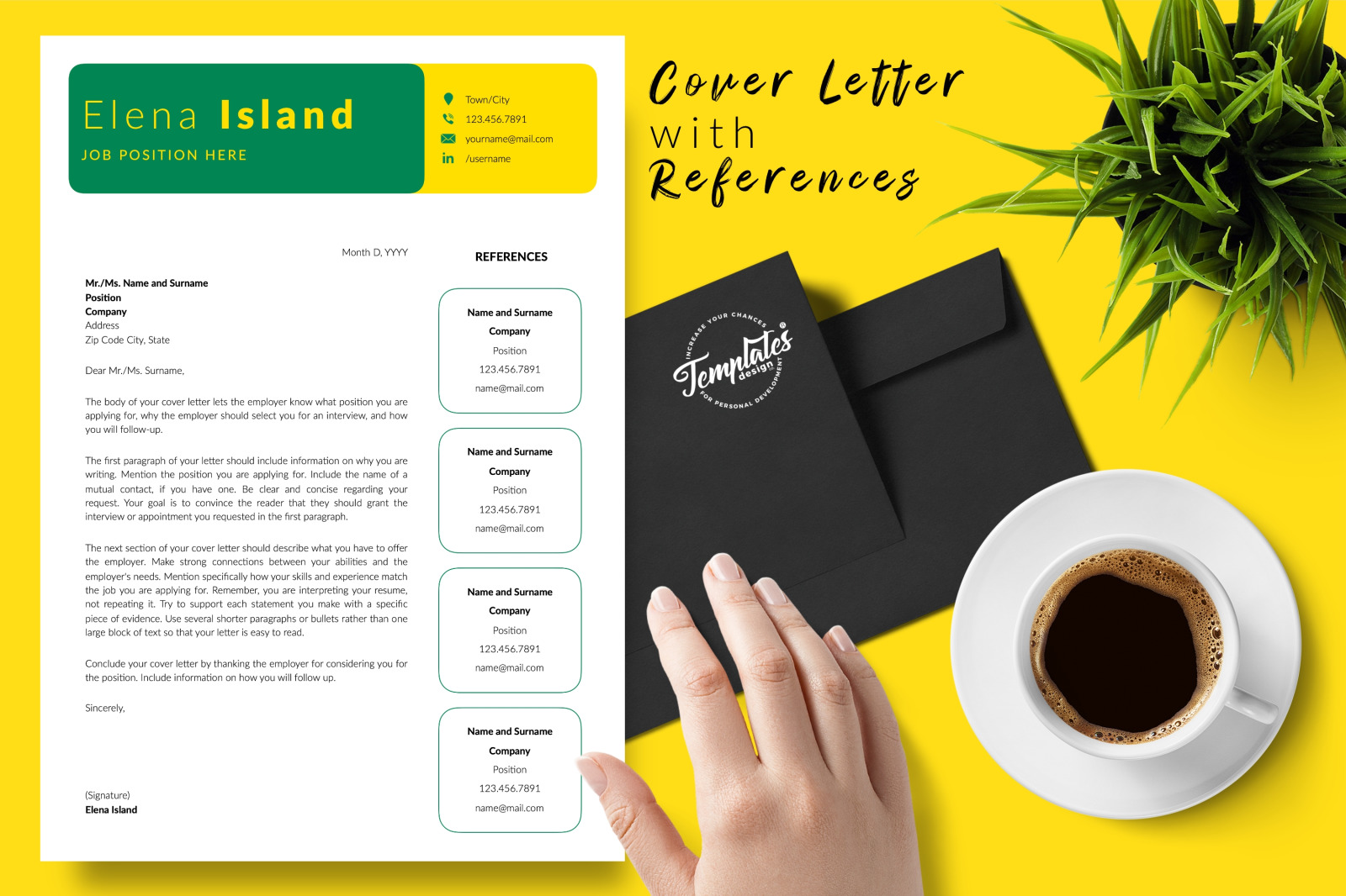 Creative Resume Template for Microsoft Word &amp; Apple Pages // Elena Island CV Design Template