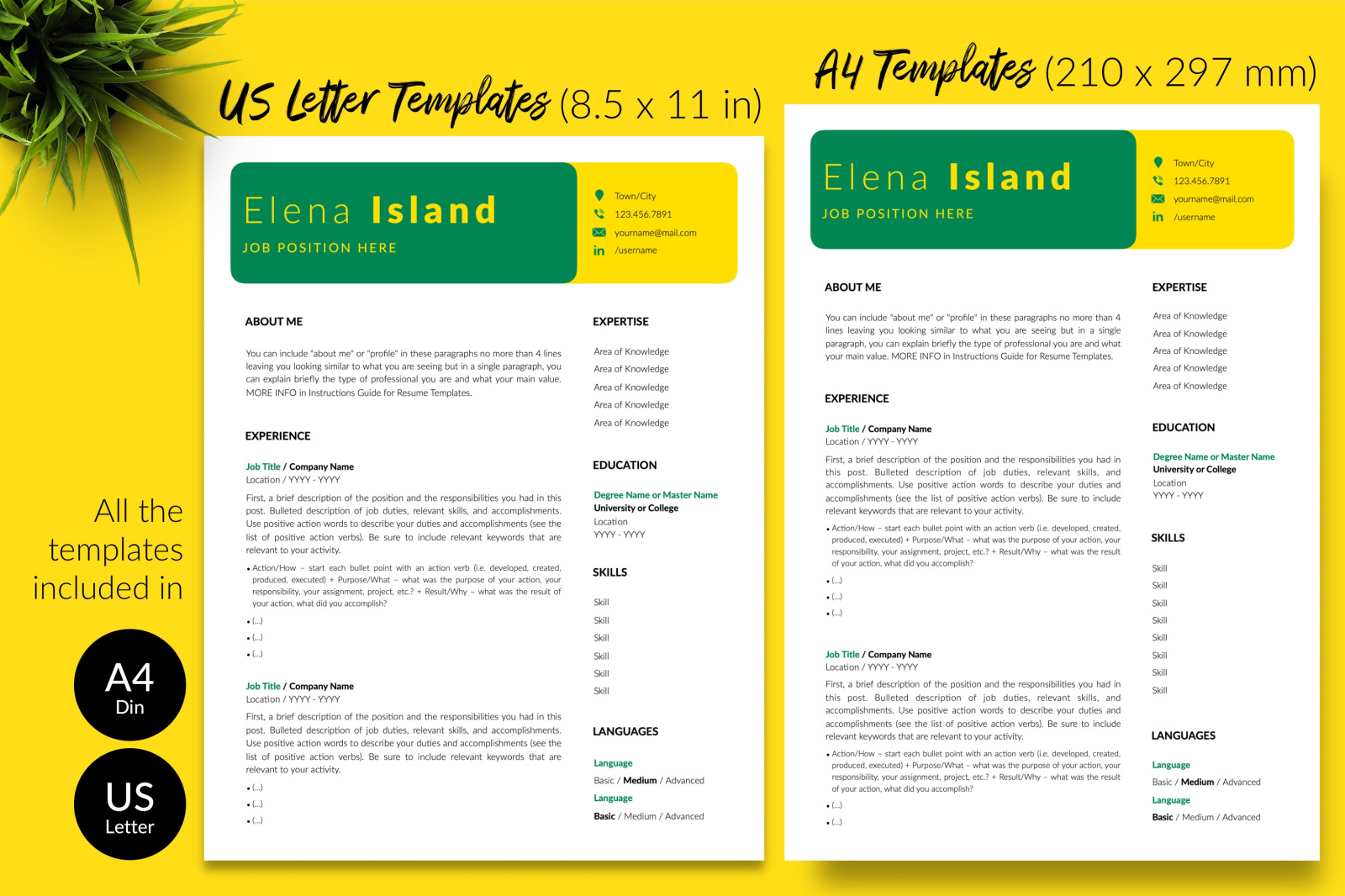 Creative Resume Template for Microsoft Word &amp; Apple Pages // Elena Island CV Design Template