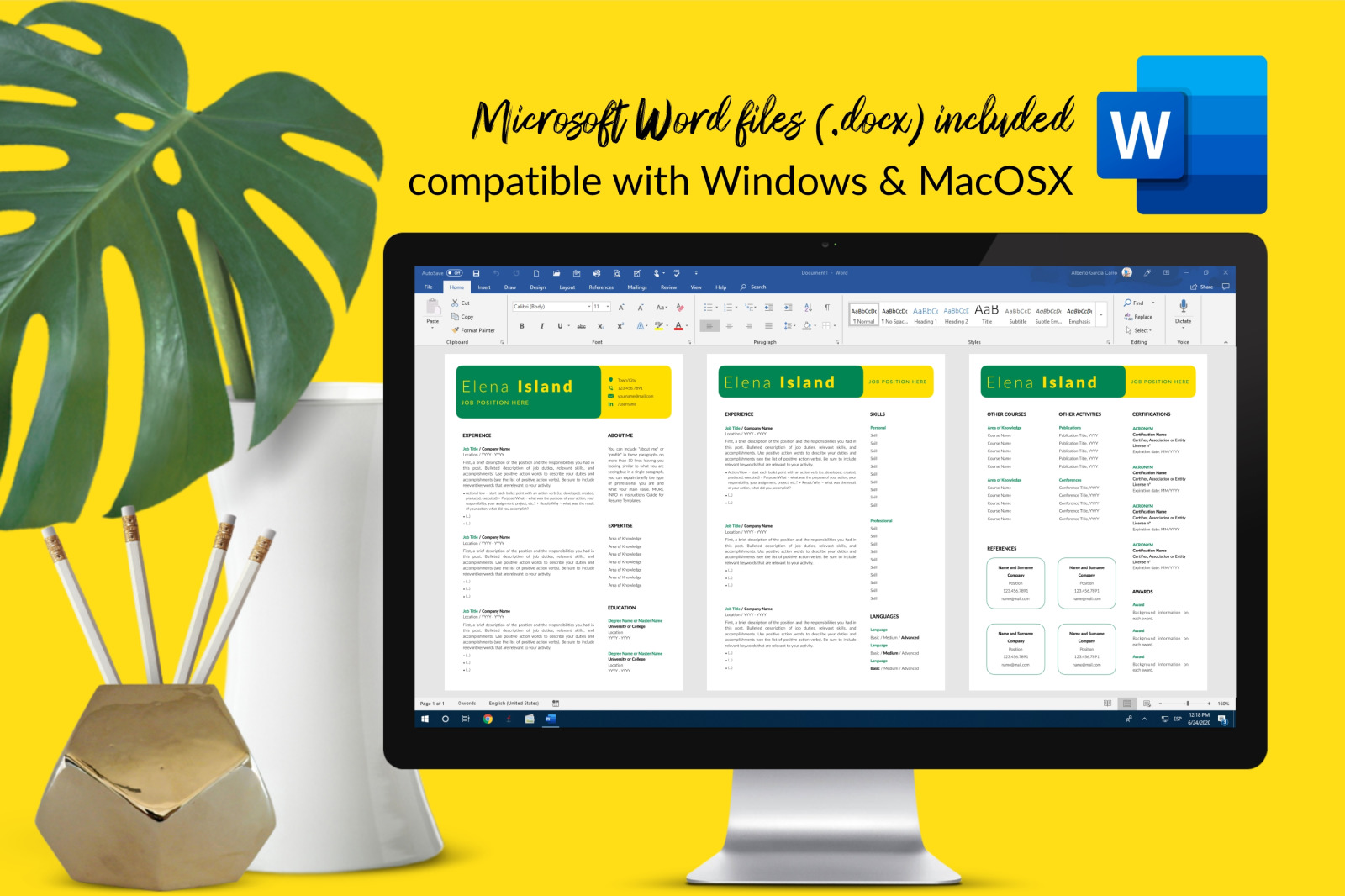 Creative Resume Template for Microsoft Word & Apple Pages // Elena Island CV Design Template Creative Resume Template for Microsoft Word & Apple Pages // Elena Island CV Design Template