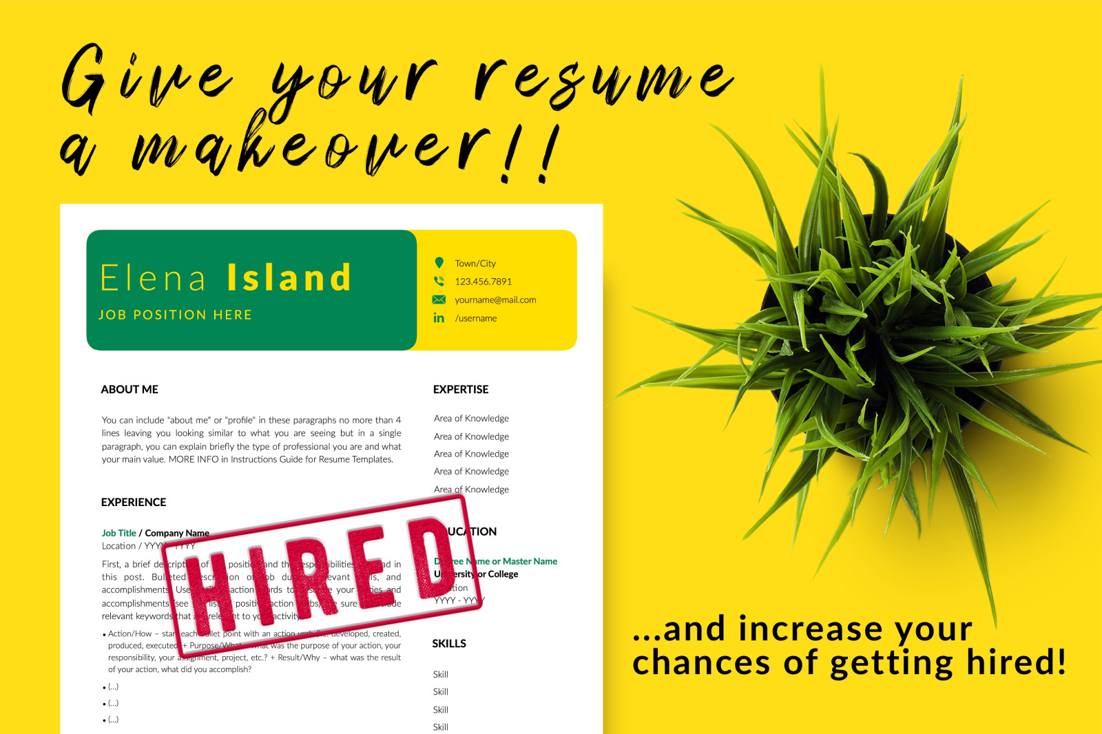 Creative Resume Template for Microsoft Word &amp; Apple Pages // Elena Island CV Design Template