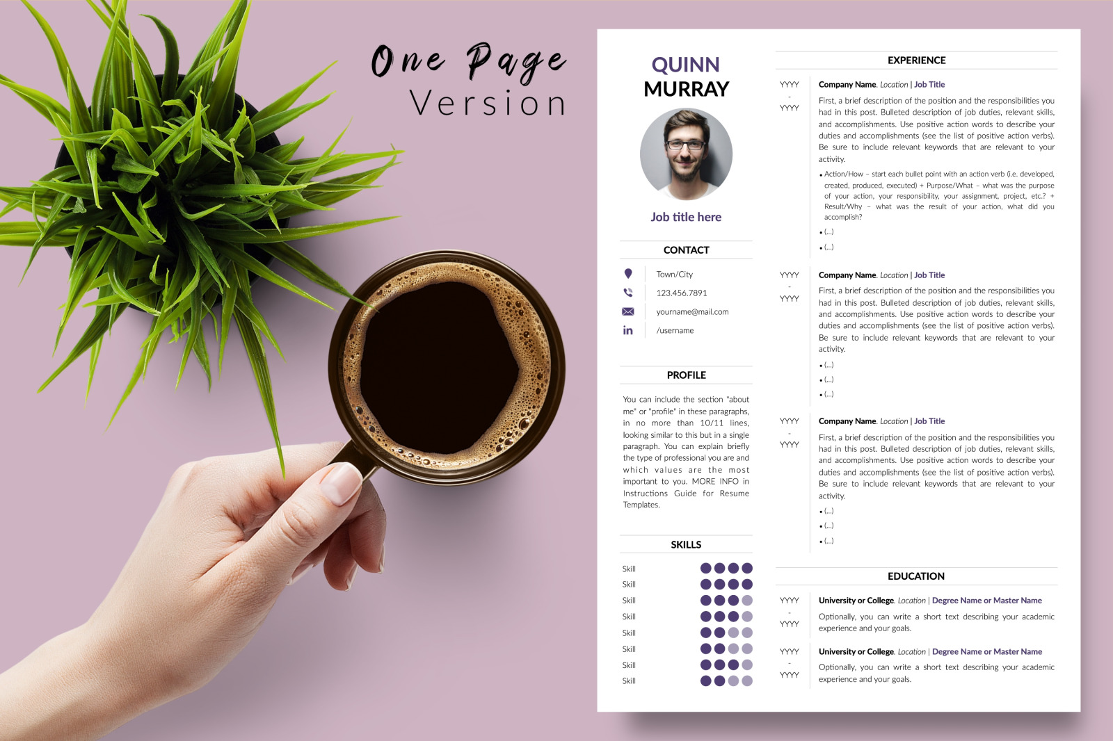 Modern Resume Template for Microsoft Word &amp; Apple Pages // Quinn Murray CV Design Template