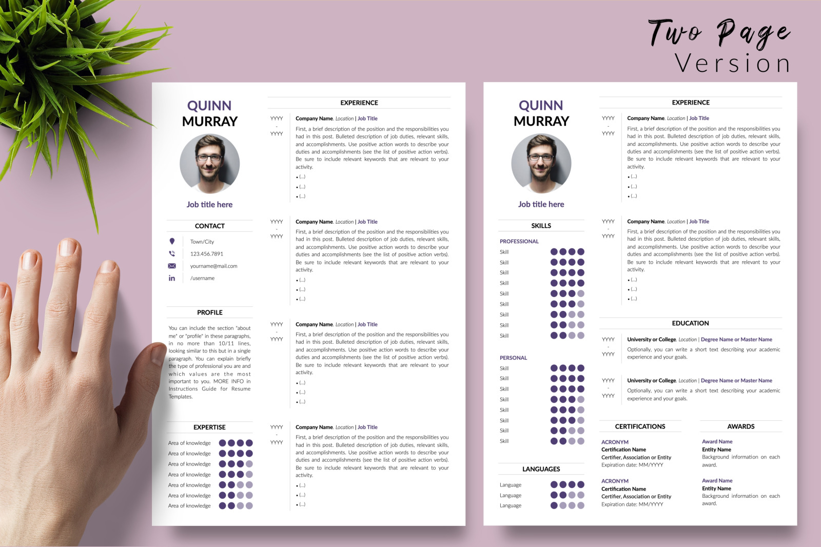 Modern Resume Template for Microsoft Word &amp; Apple Pages // Quinn Murray CV Design Template