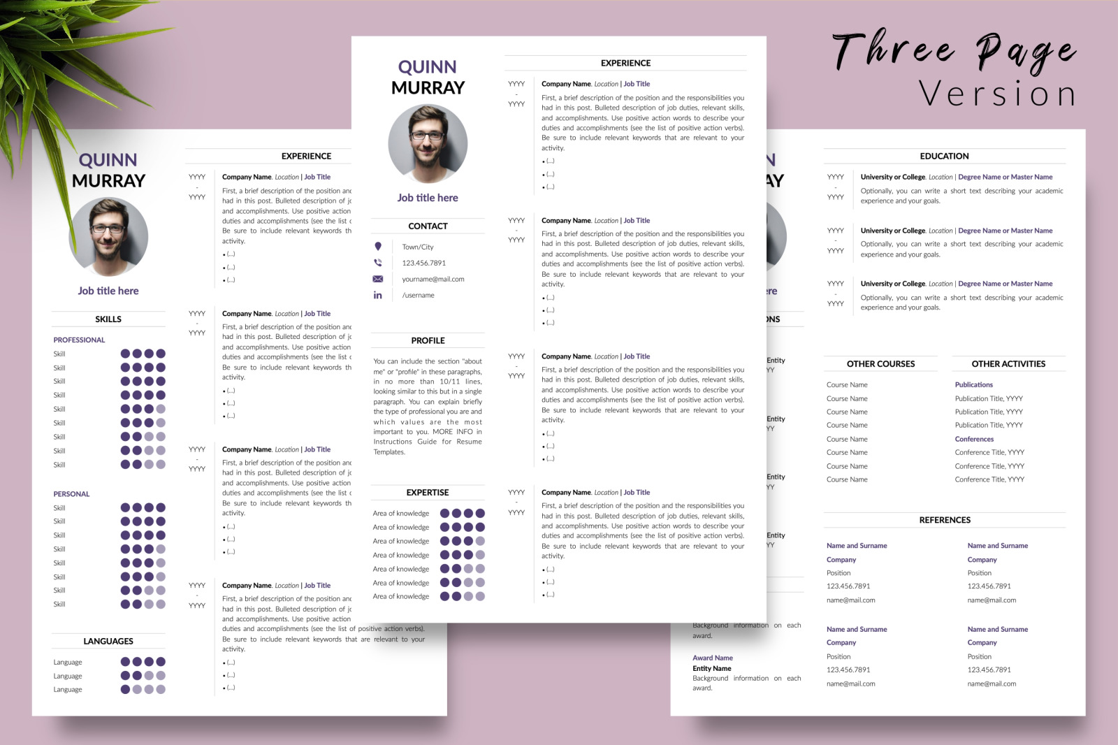 Modern Resume Template for Microsoft Word &amp; Apple Pages // Quinn Murray CV Design Template