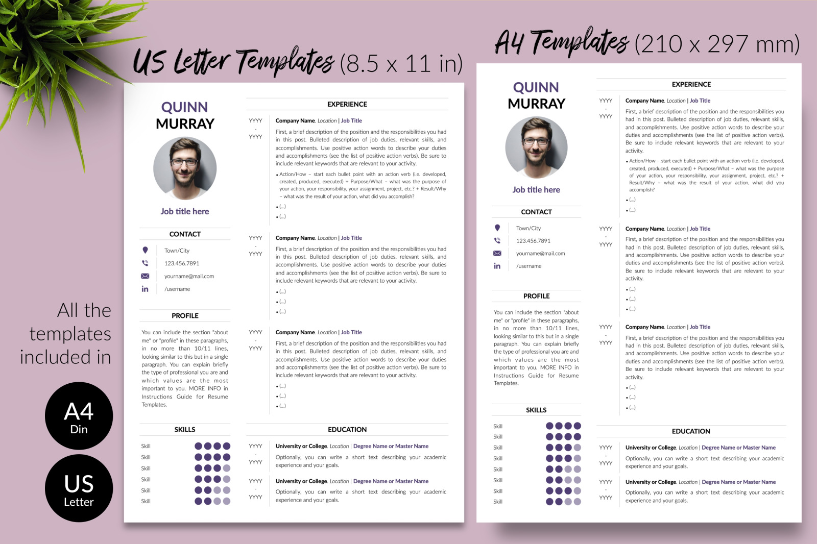 Modern Resume Template for Microsoft Word &amp; Apple Pages // Quinn Murray CV Design Template