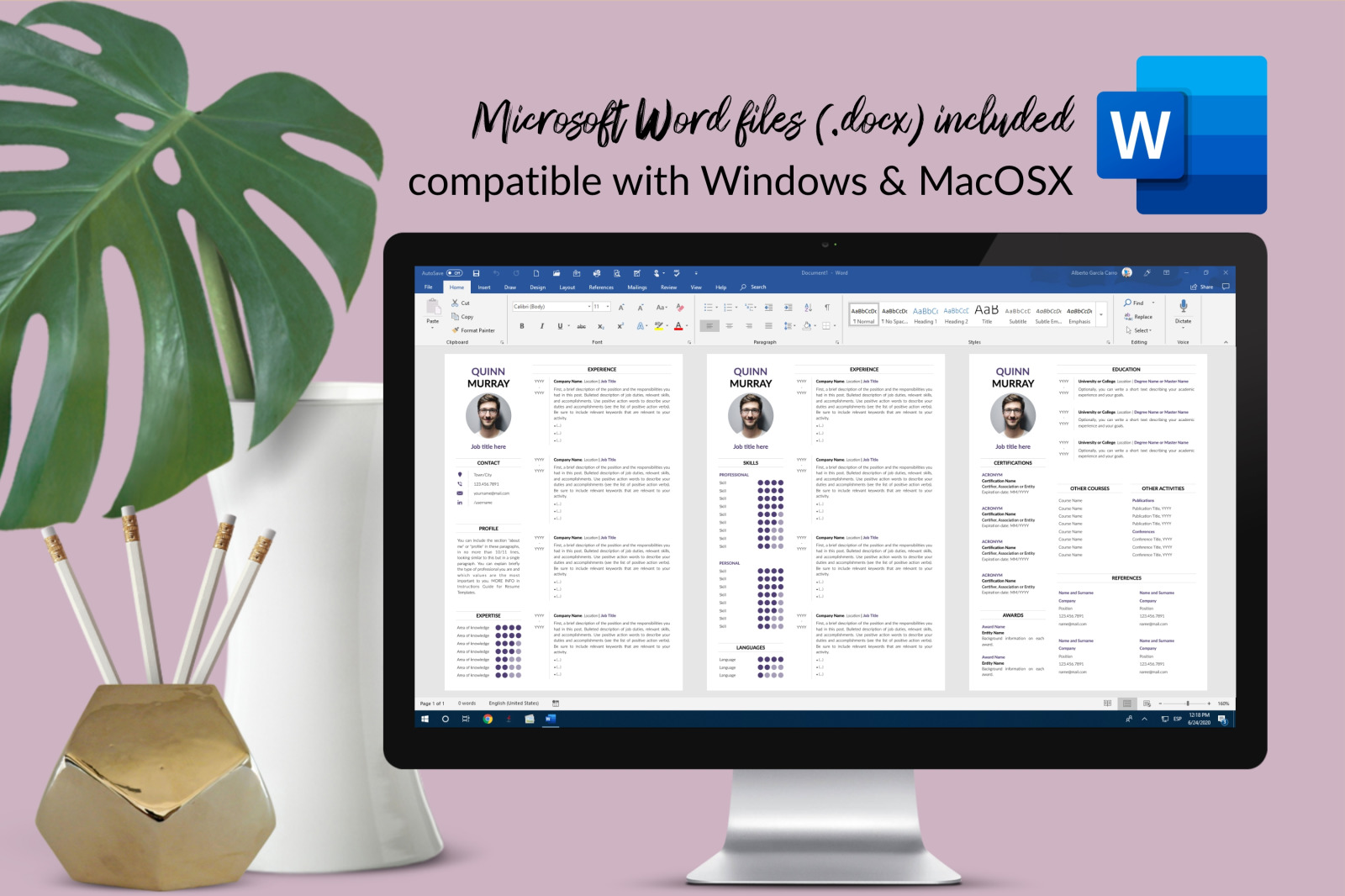 Modern Resume Template for Microsoft Word & Apple Pages // Quinn Murray CV Design Template Modern Resume Template for Microsoft Word & Apple Pages // Quinn Murray CV Design Template
