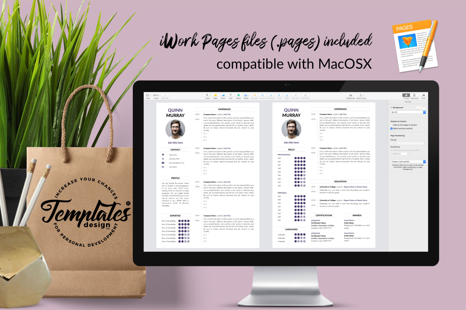 Modern Resume Template for Microsoft Word & Apple Pages // Quinn Murray CV Design Template Modern Resume Template for Microsoft Word & Apple Pages // Quinn Murray CV Design Template