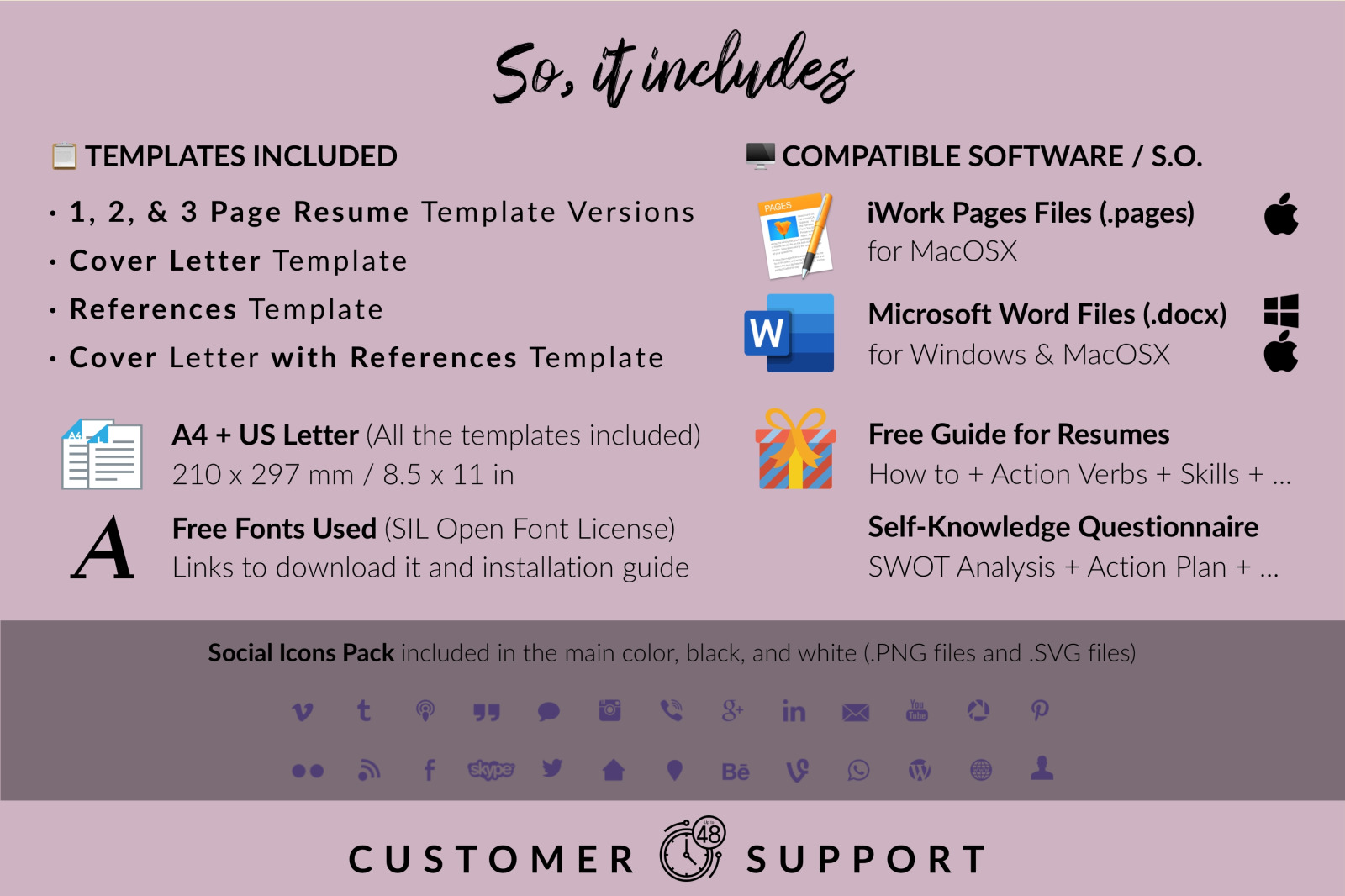 Modern Resume Template for Microsoft Word &amp; Apple Pages // Quinn Murray CV Design Template