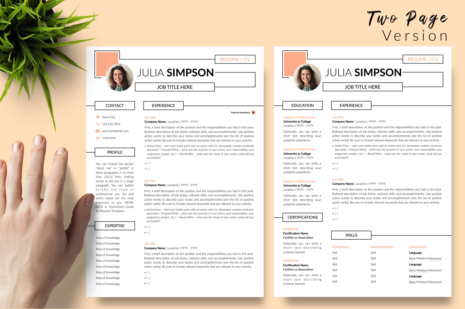 Creative Resume Template for Microsoft Word &amp; Apple Pages // Julia Simpson CV Design Template