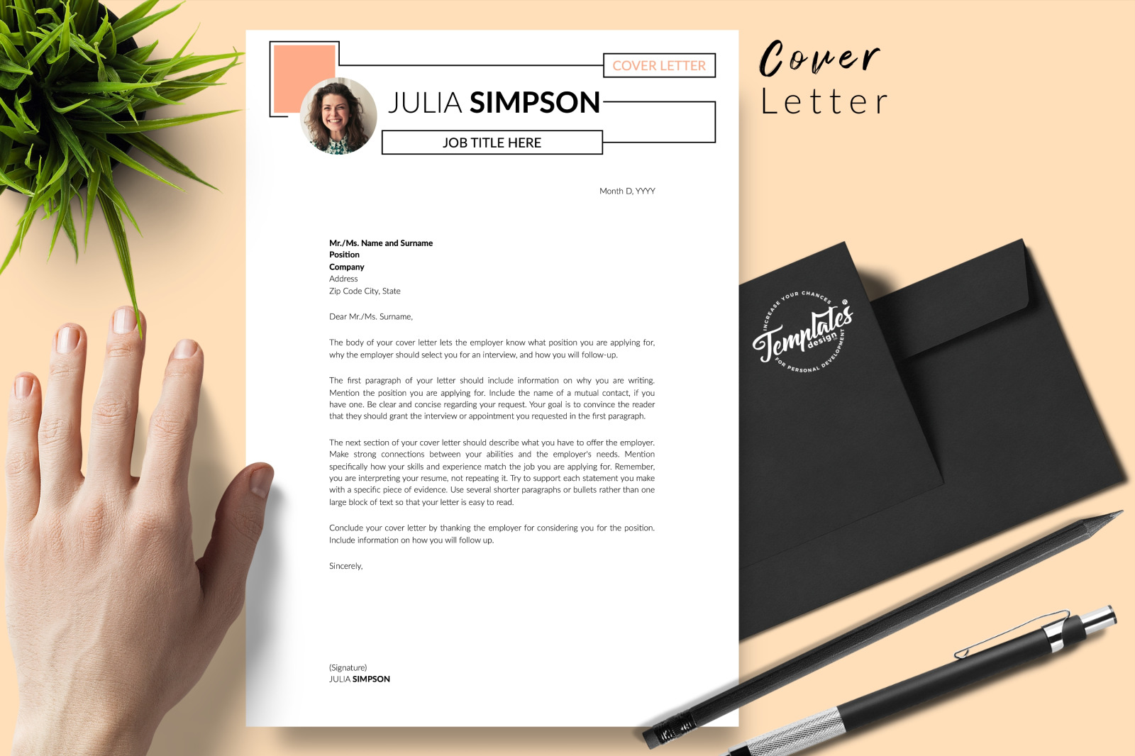 Creative Resume Template for Microsoft Word &amp; Apple Pages // Julia Simpson CV Design Template