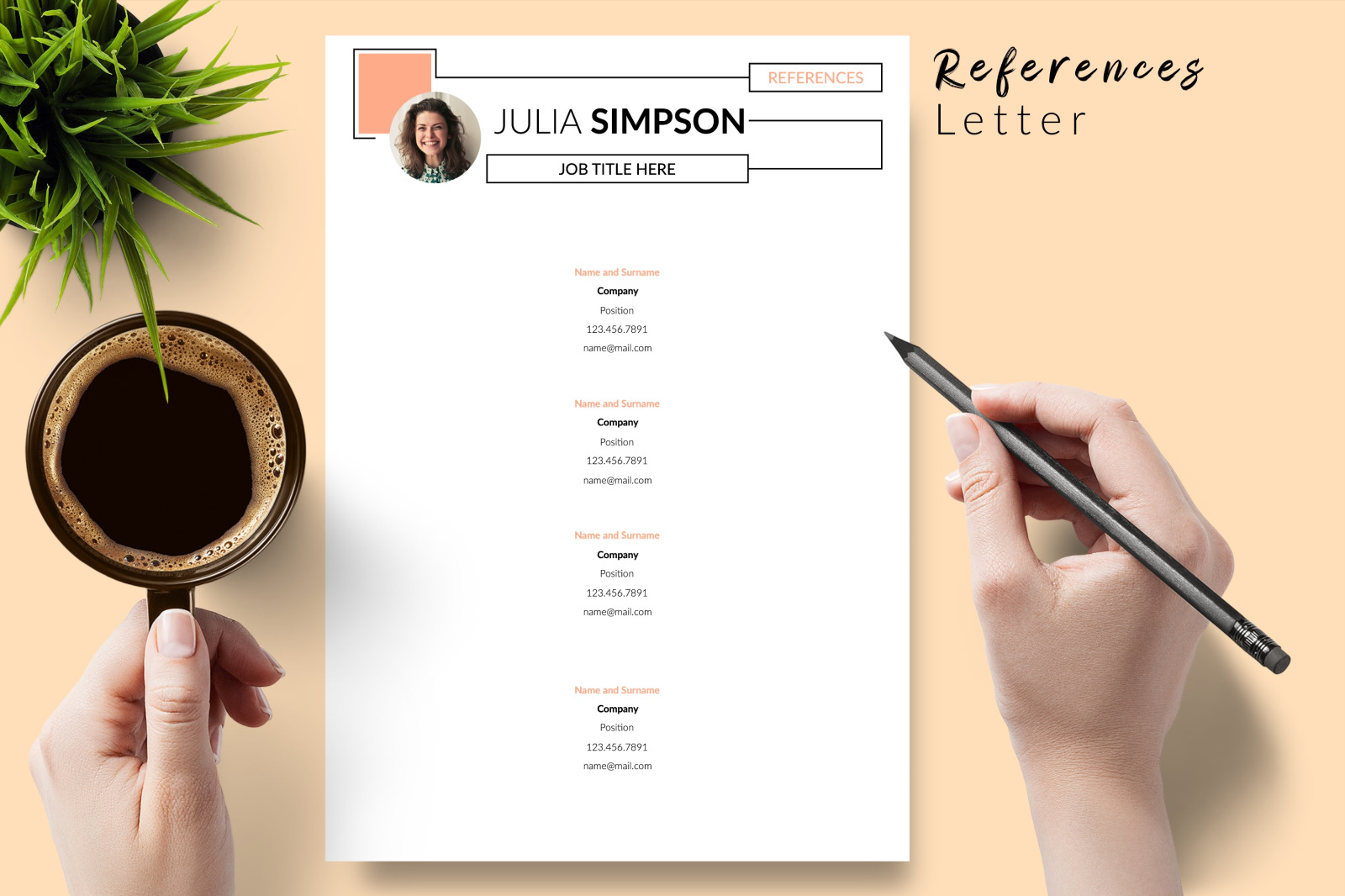 Creative Resume Template for Microsoft Word &amp; Apple Pages // Julia Simpson CV Design Template