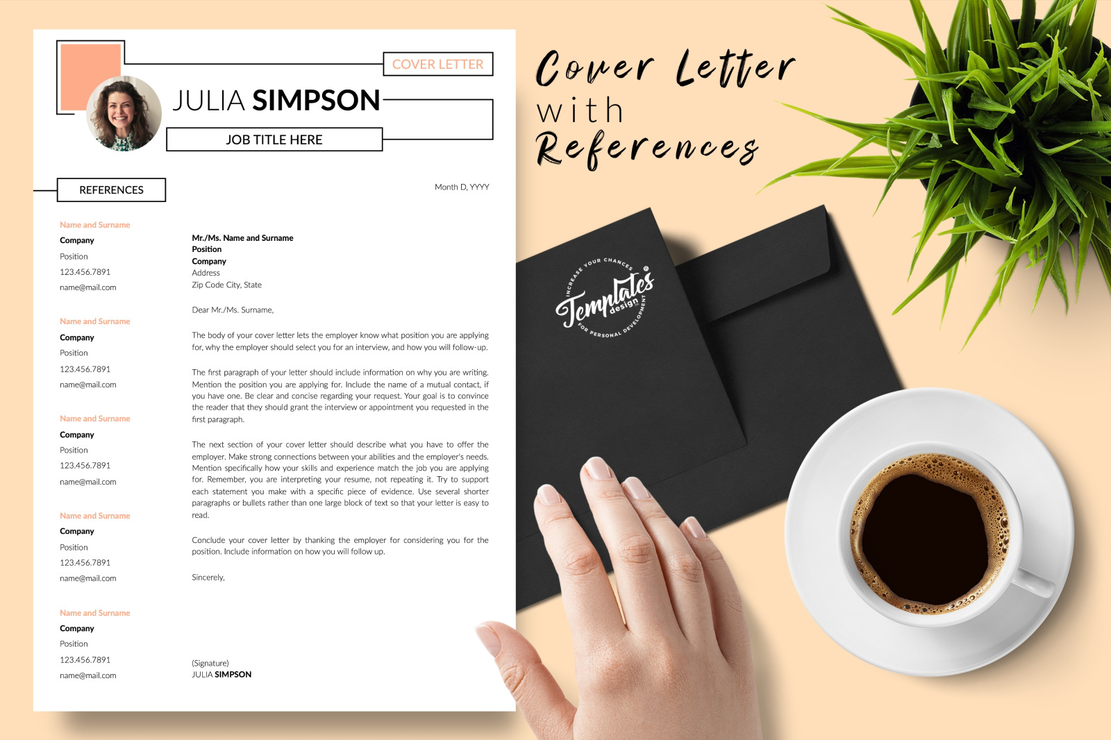 Creative Resume Template for Microsoft Word &amp; Apple Pages // Julia Simpson CV Design Template