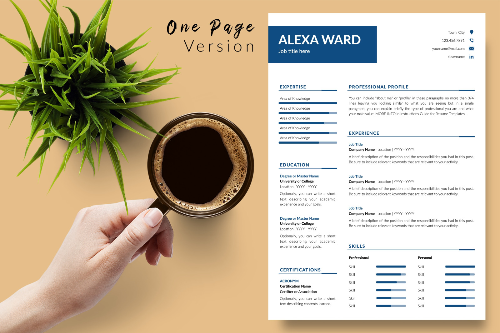 Simple Resume Template for Microsoft Word &amp; Apple Pages // Alexa Ward CV Design Template