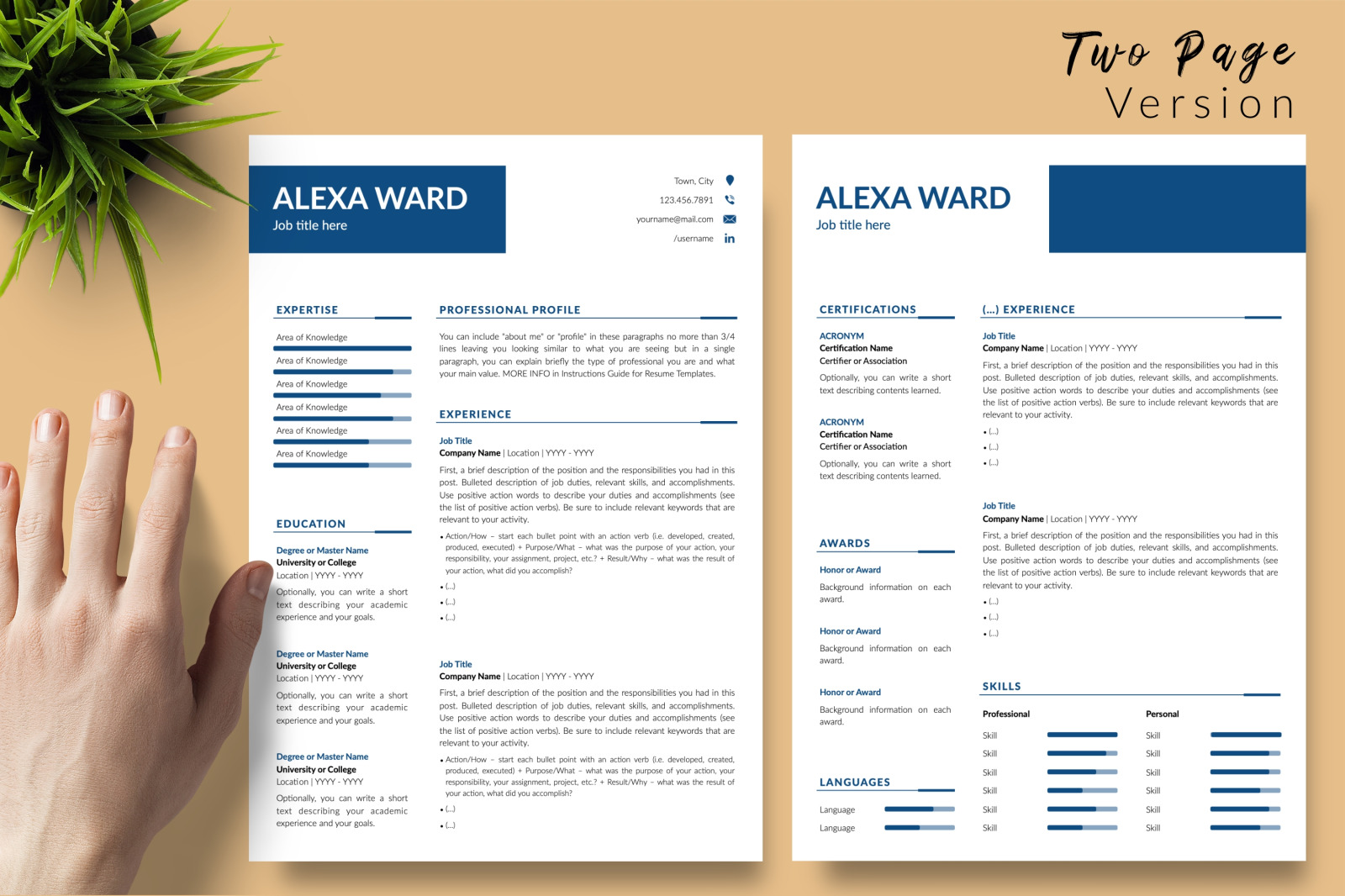 Simple Resume Template for Microsoft Word &amp; Apple Pages // Alexa Ward CV Design Template