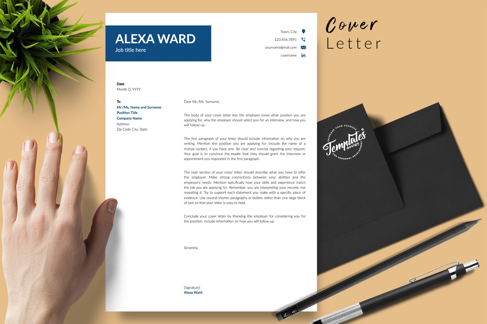 Simple Resume Template for Microsoft Word &amp; Apple Pages // Alexa Ward CV Design Template