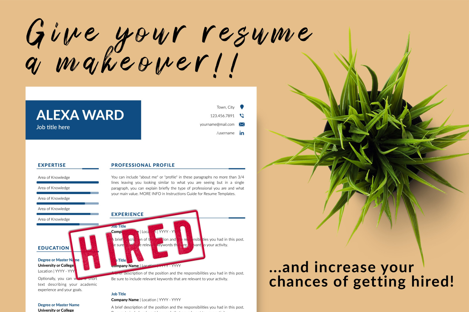 Simple Resume Template for Microsoft Word &amp; Apple Pages // Alexa Ward CV Design Template