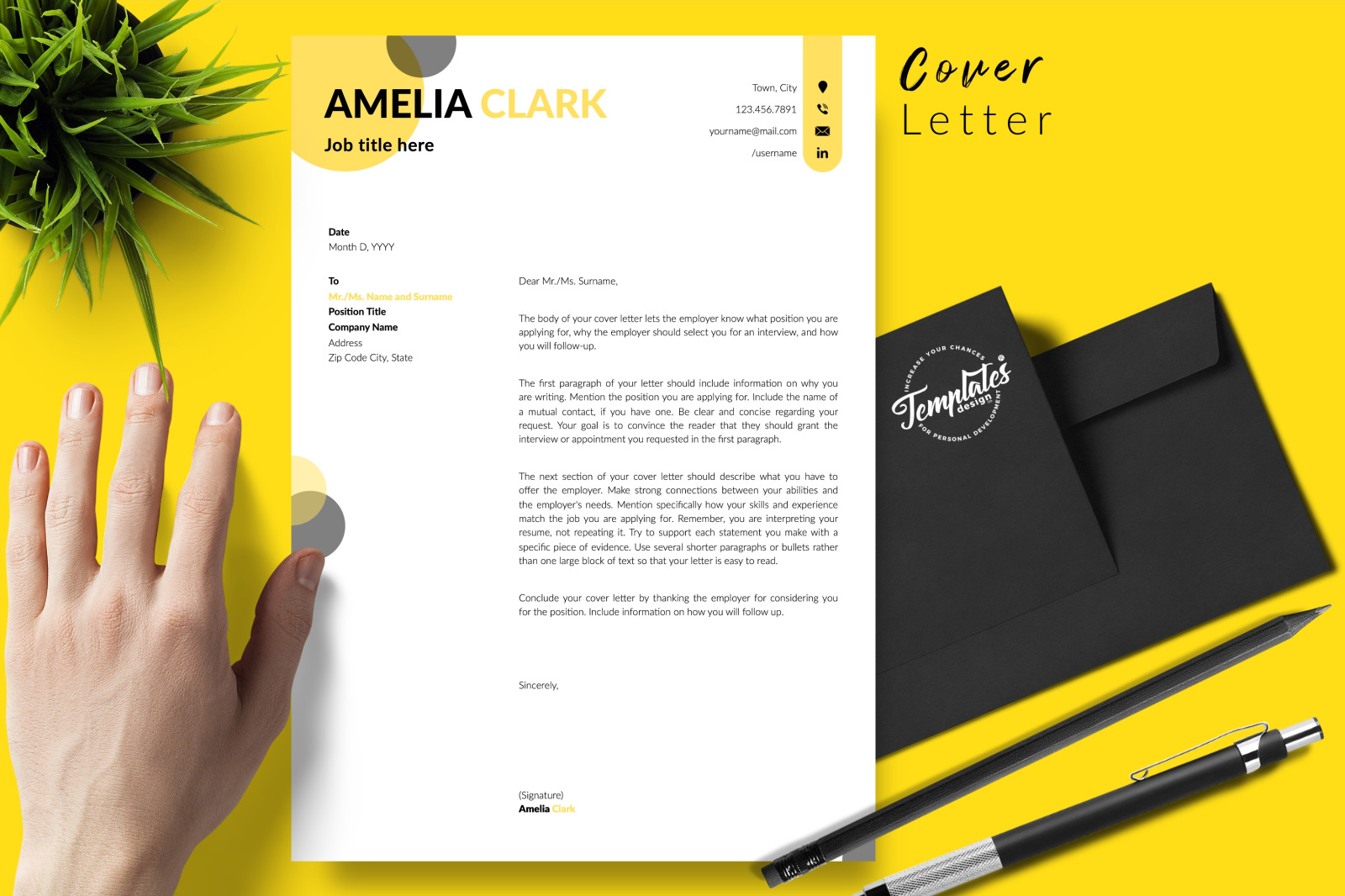 Creative Resume Template for Microsoft Word &amp; Apple Pages // Amelia Clark CV Design Template