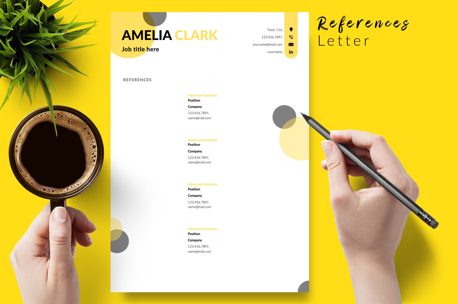 Creative Resume Template for Microsoft Word &amp; Apple Pages // Amelia Clark CV Design Template