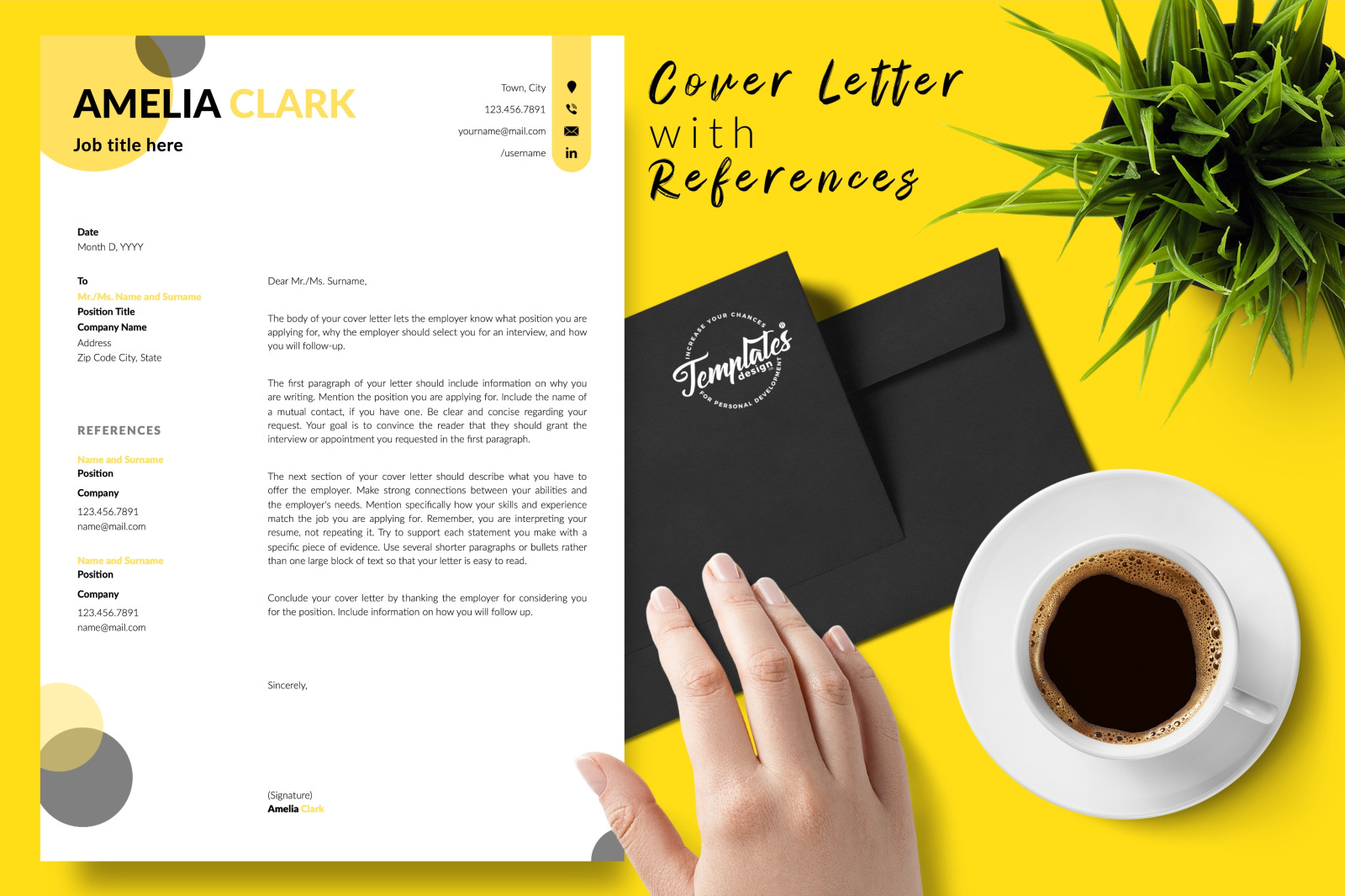 Creative Resume Template for Microsoft Word &amp; Apple Pages // Amelia Clark CV Design Template