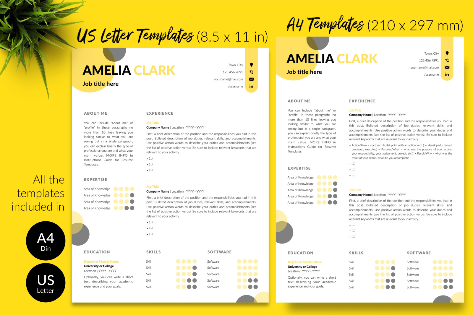 Creative Resume Template for Microsoft Word &amp; Apple Pages // Amelia Clark CV Design Template