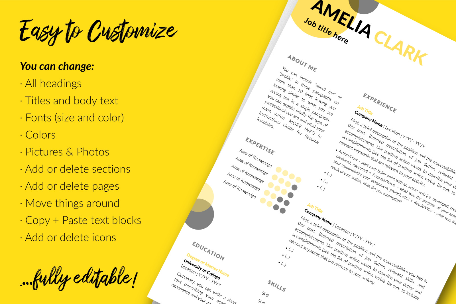 Creative Resume Template for Microsoft Word &amp; Apple Pages // Amelia Clark CV Design Template